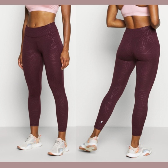 NWT Sweaty Betty [ Large ] Floral All Day Embossed Leggings in Plum Red - Picture 3 of 12